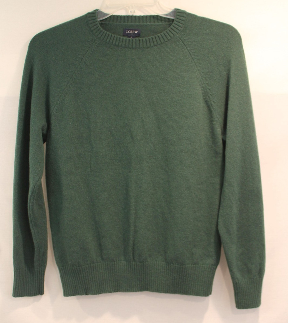 J Crew Lambs Wool Blend Sweater Mens size L Forest Green Crewneck Pullover